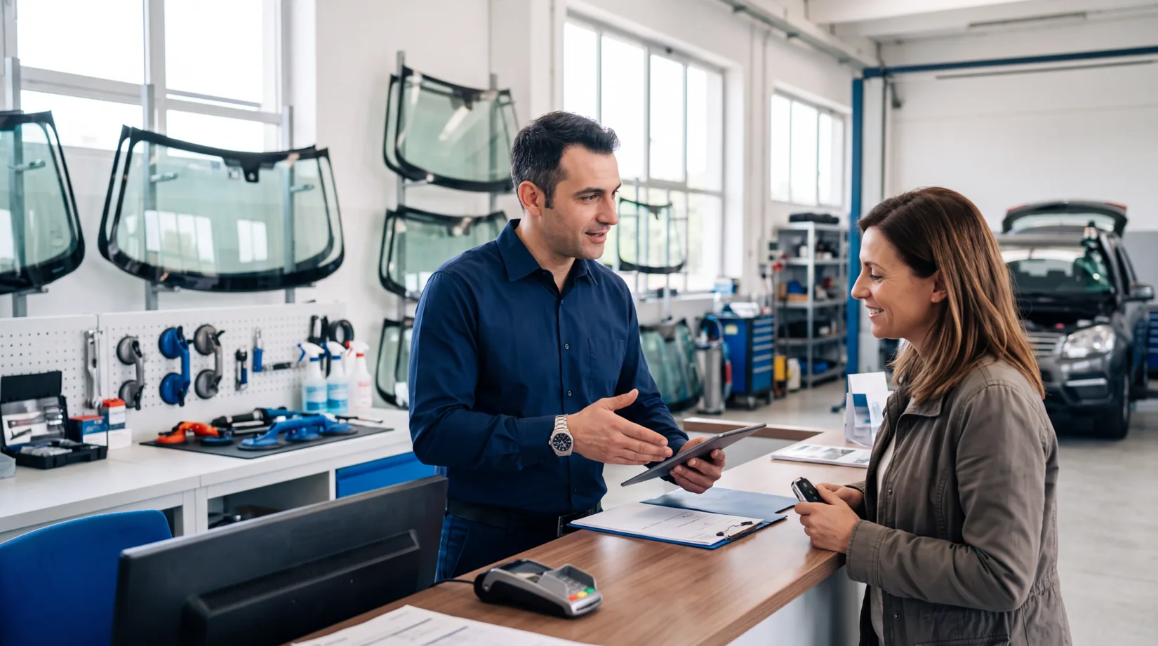 Specialisti GhepaCar al lavoro sui cristalli auto